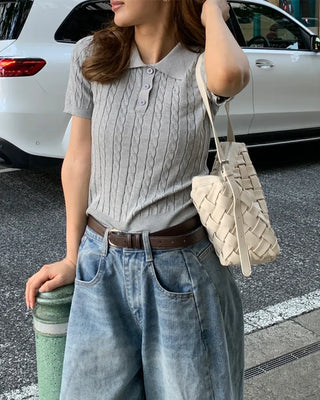 Grid pattern leisure shoulder bag