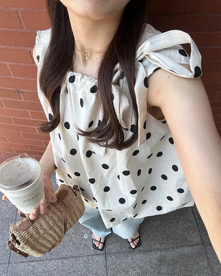 Halter neck polka dot blouse