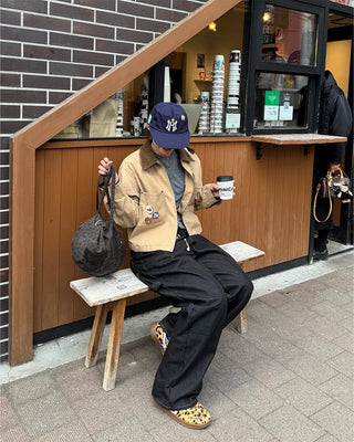Brown stitch denim pants