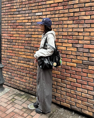 Front zip leather shoulder bag
