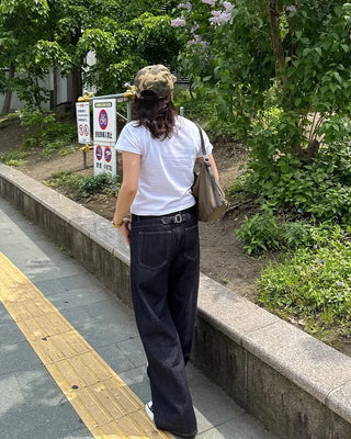Back-belt denim pants