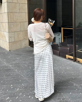 Polka Dot Satin Long Skirt