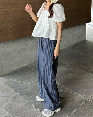 Striped pants with string waistband