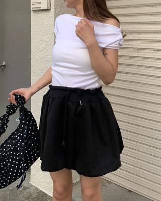Shoulder shirring detail draped T-shirt