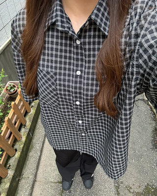 (Unisex) Checkered Short-Sleeve Shirt