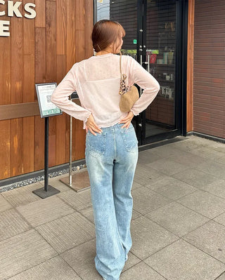 Lace-up bootcut denim pants