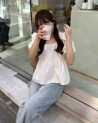Square neck shirred blouse