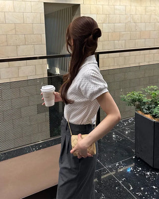 Dot Shirring Short-Sleeve T-Shirt