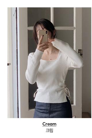 Side Ribbon Slim Square Knit - 4 Colors