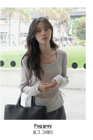 Side Ribbon Slim Square Knit - 4 Colors