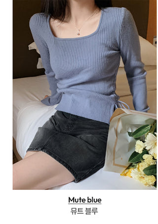 Side Ribbon Slim Square Knit - 4 Colors