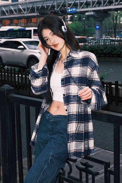 Retro Plaid Polo loose shirt