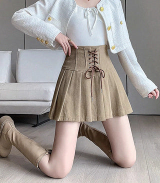 retro strappy high waist pleated skirt