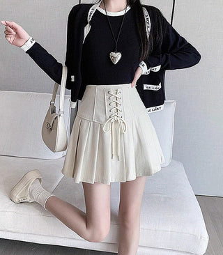 retro strappy high waist pleated skirt