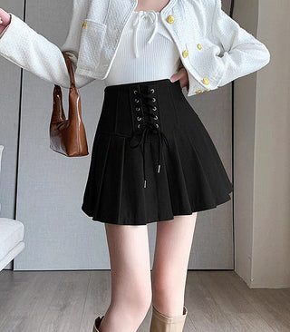 retro strappy high waist pleated skirt