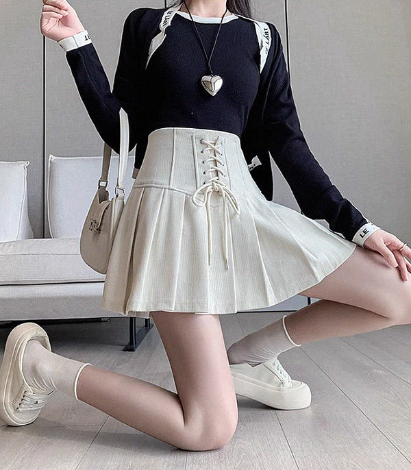 retro strappy high waist pleated skirt