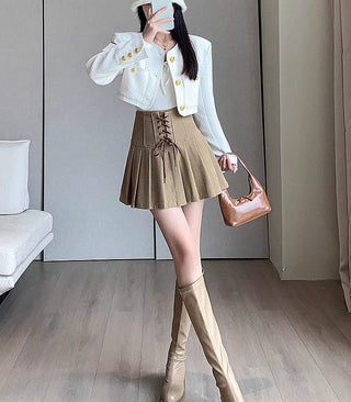 retro strappy high waist pleated skirt