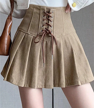 retro strappy high waist pleated skirt