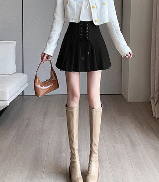 retro strappy high waist pleated skirt