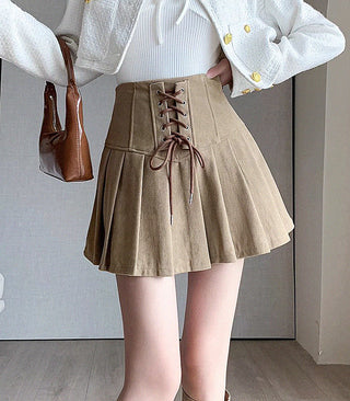 retro strappy high waist pleated skirt