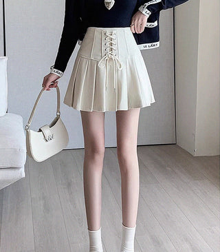 retro strappy high waist pleated skirt