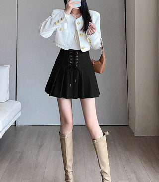 retro strappy high waist pleated skirt