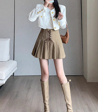 retro strappy high waist pleated skirt