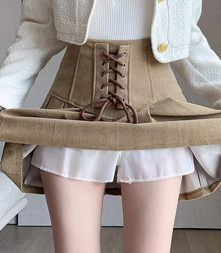 retro strappy high waist pleated skirt