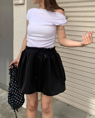 Shoulder shirring detail draped T-shirt