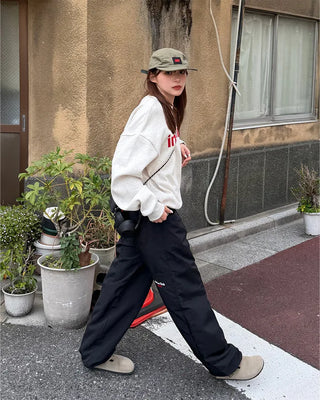 Embroidered Logo Wide Nylon Pants
