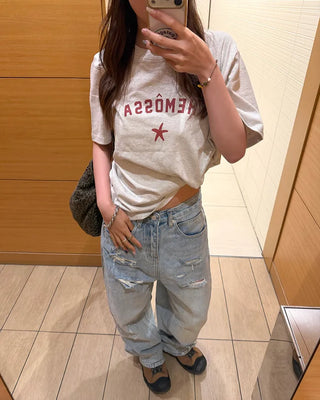 Distressed wide-leg denim