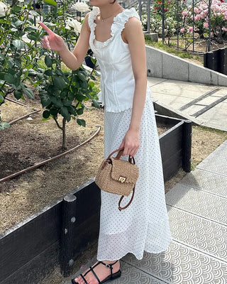 Polka Dot Chiffon Long Skirt
