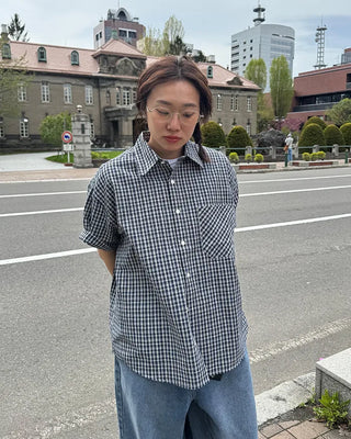 Seersucker check short-sleeved shirt