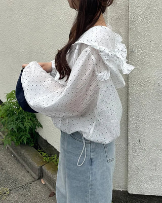 Polka Dot See-Through Frill Zip Hoodie
