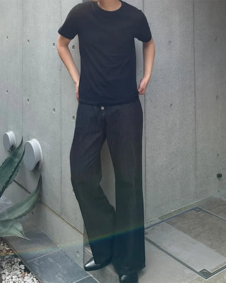 Button-fly wide-leg denim pants