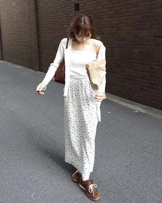 Flower Waist String Long Skirt