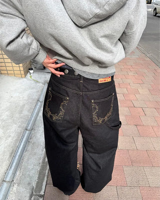 Brown stitch denim pants