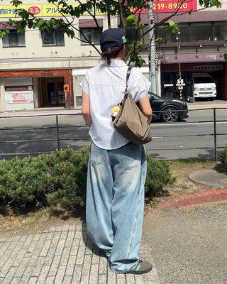 Washed balloon denim pants