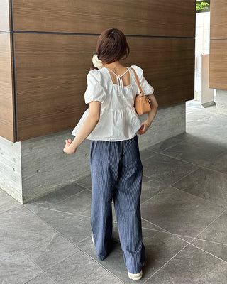 Striped pants with string waistband