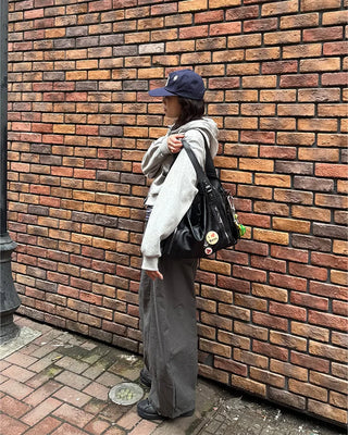 Front zip leather shoulder bag