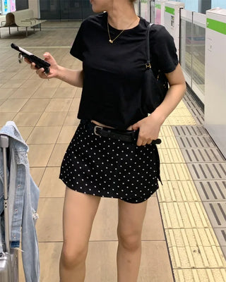 Polka dot mini skirt pants