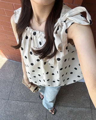 Halter neck polka dot blouse