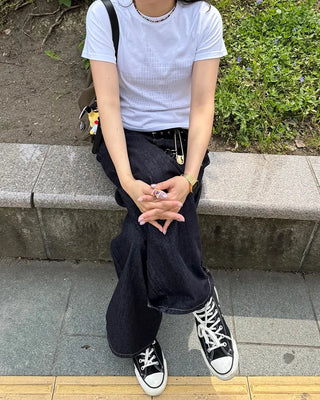 Back-belt denim pants