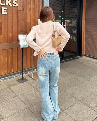Lace-up bootcut denim pants