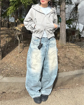 Cropped double-zip hoodie