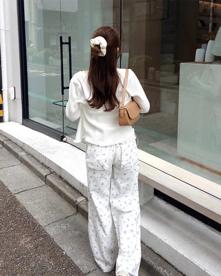 Flower pattern cotton pants