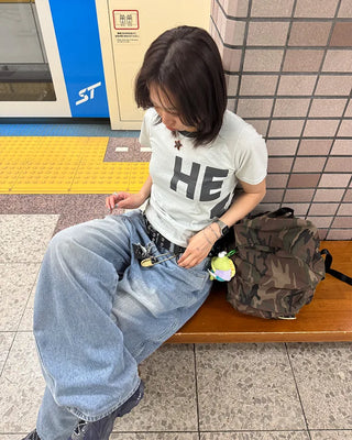 Washed balloon denim pants