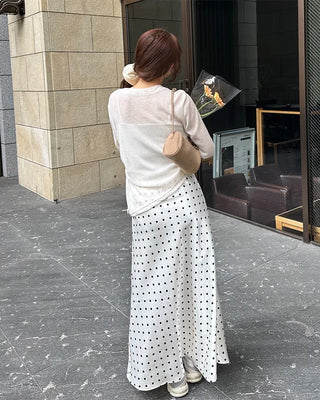 Polka Dot Satin Long Skirt
