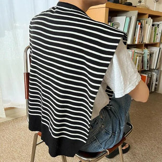 Striped faux shoulder knit