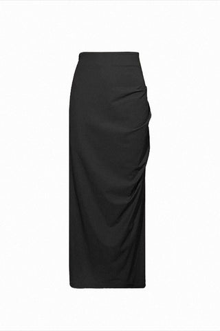 high waist slim pleated slit skirt